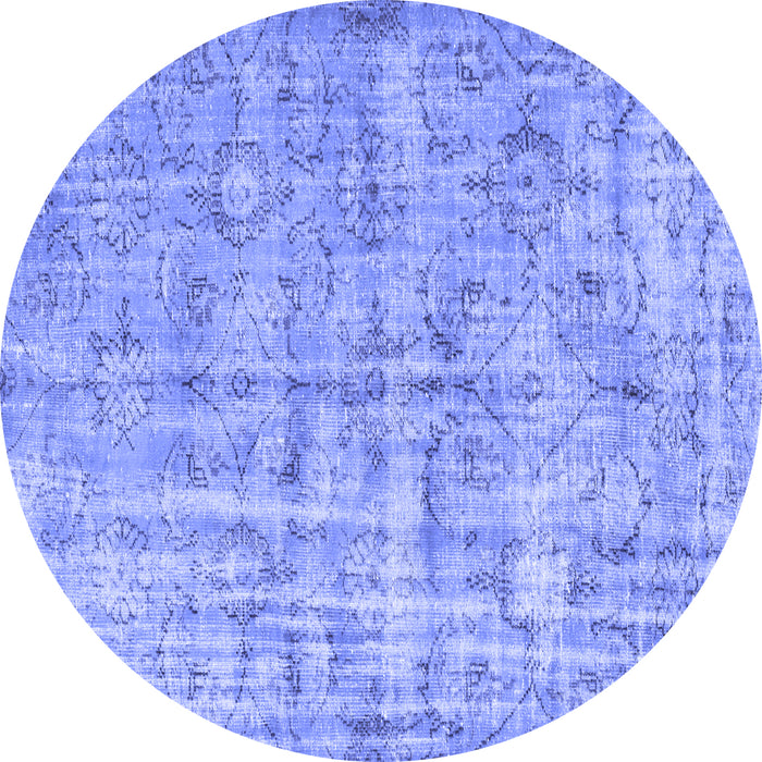 Round Abstract Blue Contemporary Rug, con1323blu