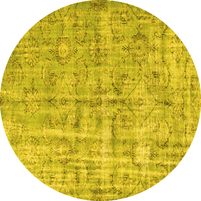 Round Machine Washable Abstract Yellow Contemporary Rug, wshcon1323yw