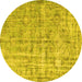 Round Machine Washable Abstract Yellow Contemporary Rug, wshcon1323yw