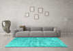 Machine Washable Abstract Turquoise Contemporary Area Rugs in a Living Room,, wshcon1323turq