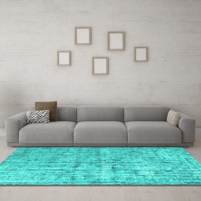 Machine Washable Abstract Turquoise Contemporary Area Rugs in a Living Room,, wshcon1323turq