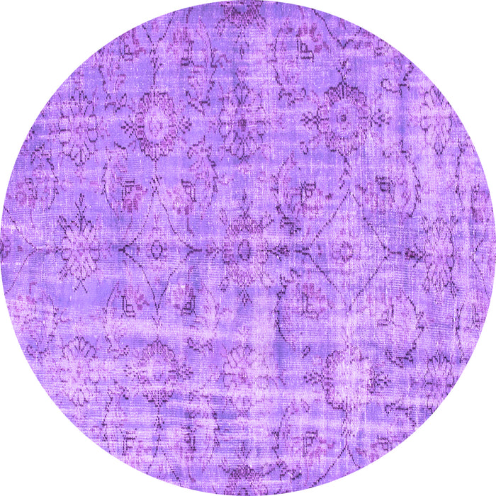 Round Abstract Purple Contemporary Rug, con1323pur