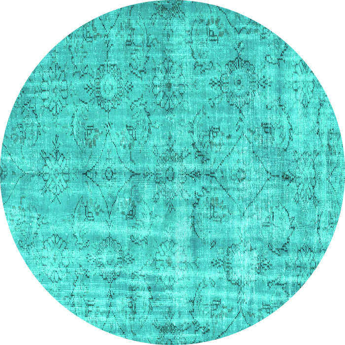 Round Machine Washable Abstract Turquoise Contemporary Area Rugs, wshcon1323turq