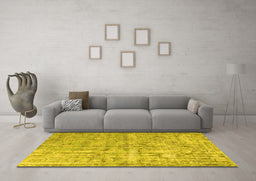 Machine Washable Abstract Yellow Contemporary Rug in a Living Room, wshcon1323yw