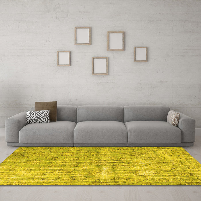 Machine Washable Abstract Yellow Contemporary Rug in a Living Room, wshcon1323yw