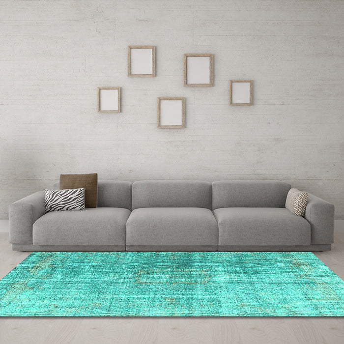 Machine Washable Abstract Turquoise Contemporary Area Rugs in a Living Room,, wshcon1324turq