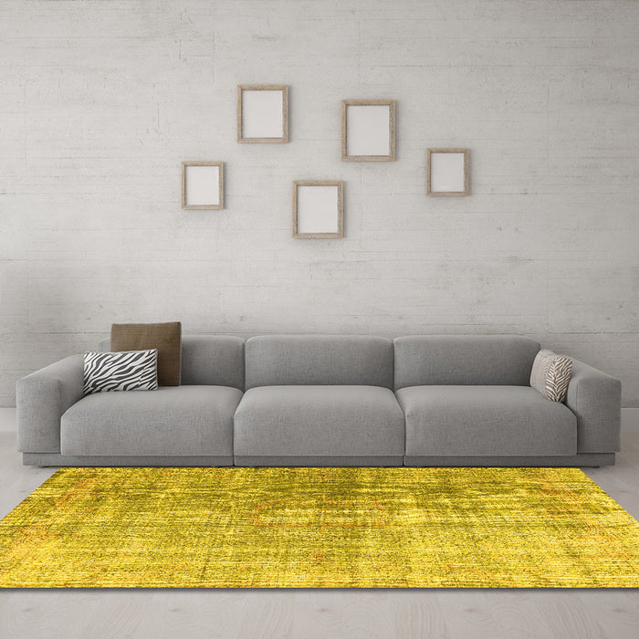 Machine Washable Abstract Yellow Contemporary Rug in a Living Room, wshcon1324yw