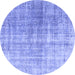 Round Abstract Blue Contemporary Rug, con1324blu