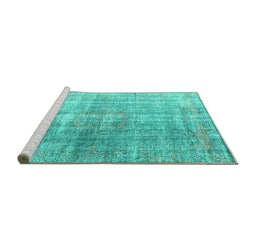 Sideview of Machine Washable Abstract Turquoise Contemporary Area Rugs, wshcon1324turq