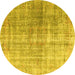 Round Abstract Yellow Contemporary Rug, con1324yw