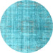 Round Abstract Light Blue Contemporary Rug, con1324lblu