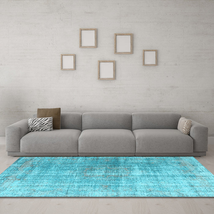 Machine Washable Abstract Light Blue Contemporary Rug in a Living Room, wshcon1324lblu