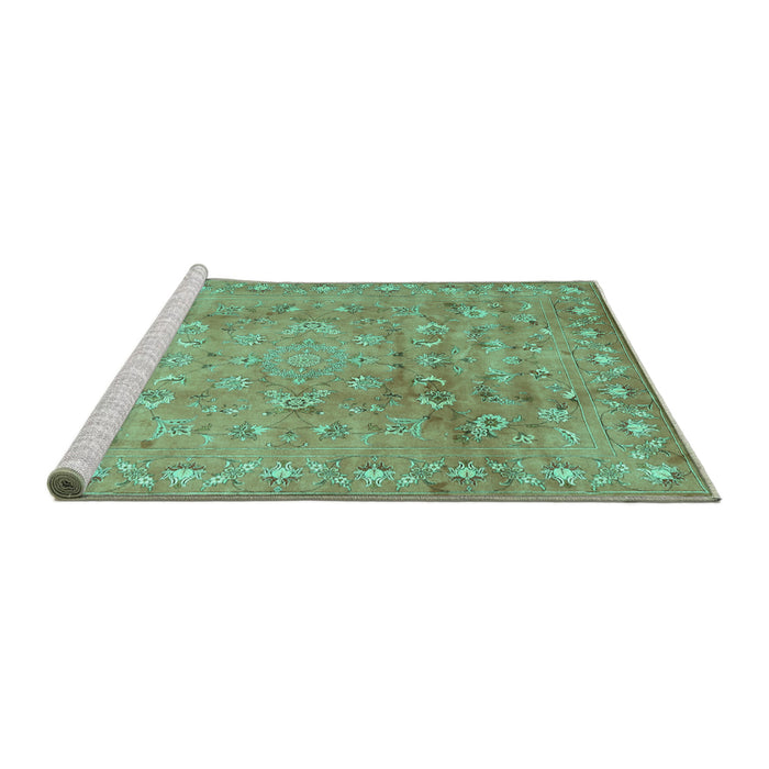 Sideview of Machine Washable Abstract Turquoise Contemporary Area Rugs, wshcon1325turq