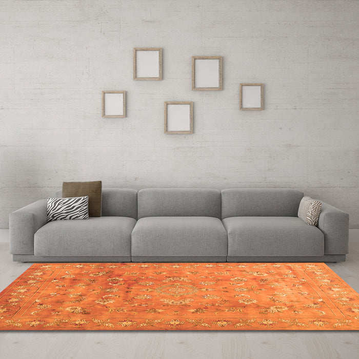 Machine Washable Abstract Orange Contemporary Area Rugs in a Living Room, wshcon1325org