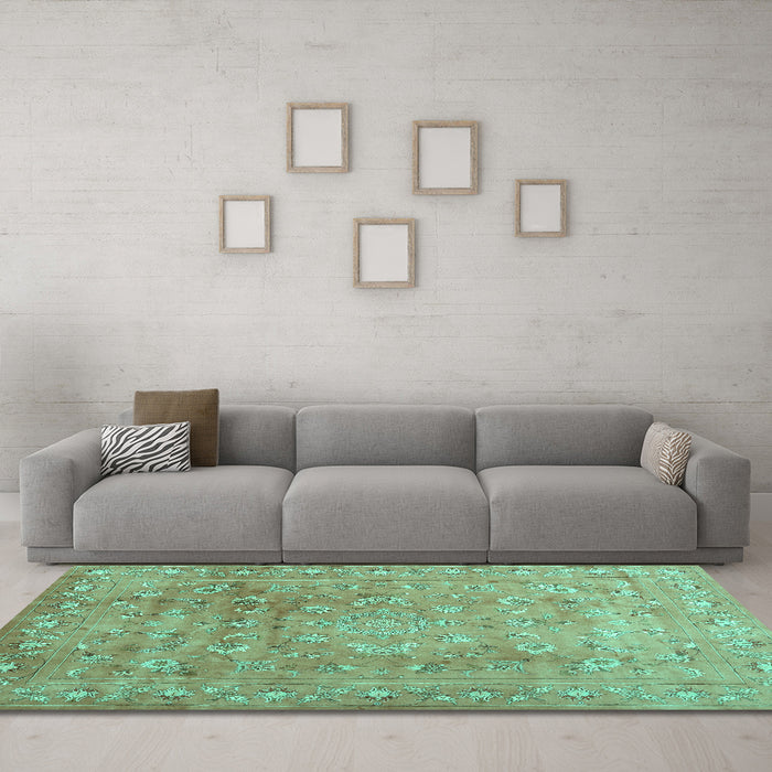 Machine Washable Abstract Turquoise Contemporary Area Rugs in a Living Room,, wshcon1325turq