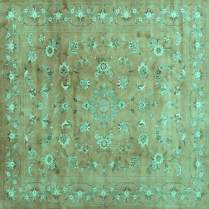 Square Machine Washable Abstract Turquoise Contemporary Area Rugs, wshcon1325turq