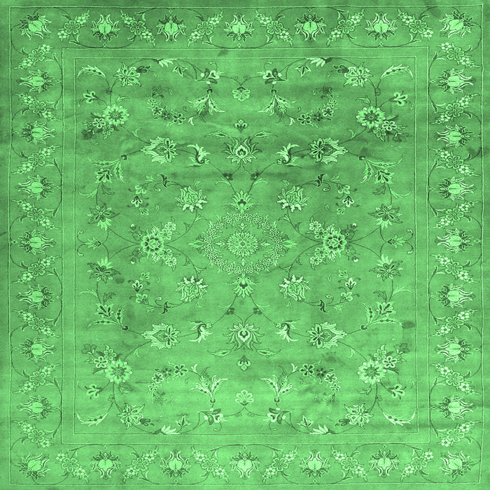Square Machine Washable Abstract Emerald Green Contemporary Area Rugs, wshcon1325emgrn