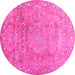 Round Abstract Pink Contemporary Rug, con1325pnk