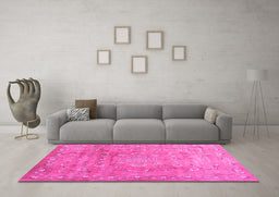 Machine Washable Abstract Pink Contemporary Rug in a Living Room, wshcon1325pnk