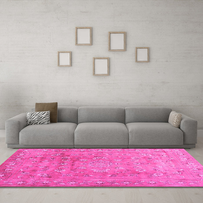Machine Washable Abstract Pink Contemporary Rug in a Living Room, wshcon1325pnk