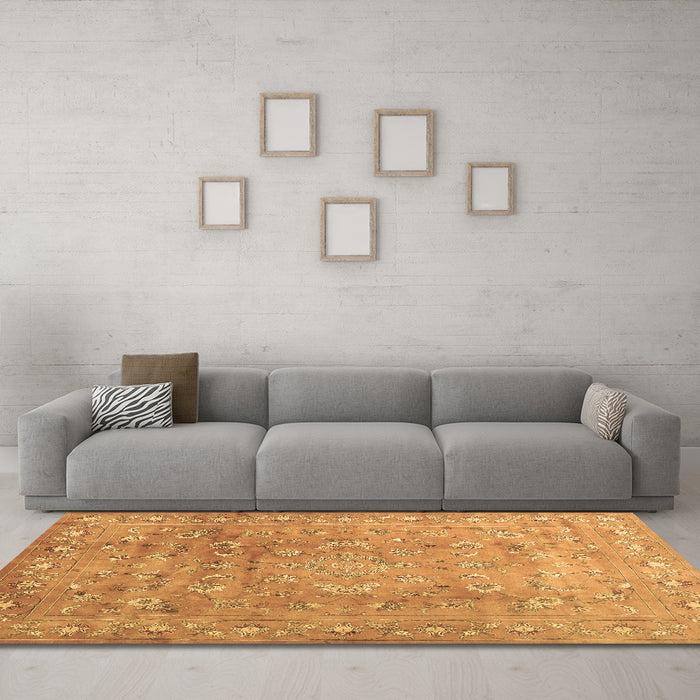 Machine Washable Abstract Brown Contemporary Rug in a Living Room,, wshcon1325brn