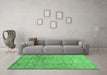 Machine Washable Abstract Emerald Green Contemporary Area Rugs in a Living Room,, wshcon1325emgrn