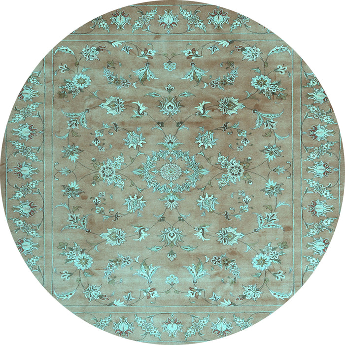 Round Abstract Light Blue Contemporary Rug, con1325lblu