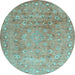 Round Abstract Light Blue Contemporary Rug, con1325lblu