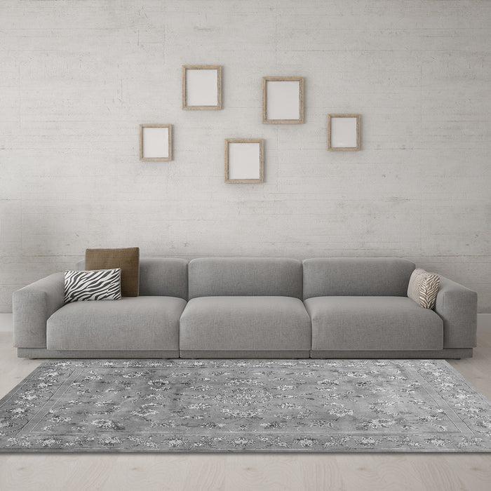 Machine Washable Abstract Gray Contemporary Rug in a Living Room,, wshcon1325gry