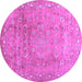 Round Machine Washable Abstract Purple Contemporary Area Rugs, wshcon1325pur