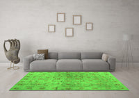 Machine Washable Abstract Green Contemporary Rug, wshcon1326grn