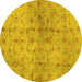 Round Machine Washable Abstract Yellow Contemporary Rug, wshcon1326yw