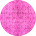 Round Abstract Pink Contemporary Rug, con1326pnk