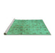 Sideview of Machine Washable Abstract Turquoise Contemporary Area Rugs, wshcon1326turq