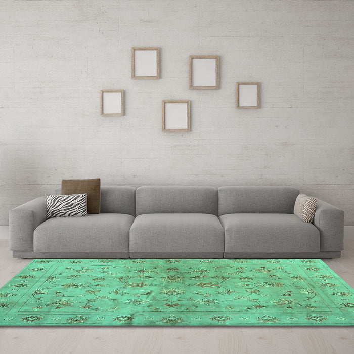 Machine Washable Abstract Turquoise Contemporary Area Rugs in a Living Room,, wshcon1326turq