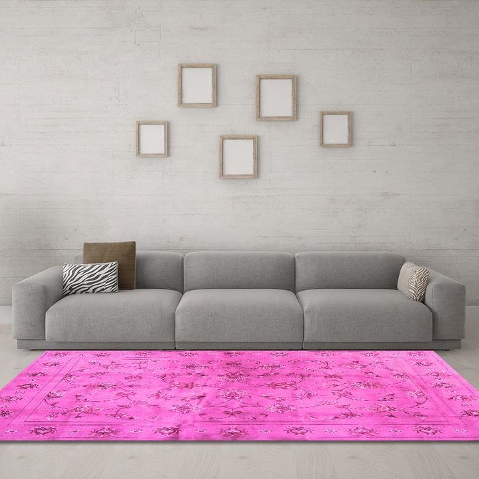 Machine Washable Abstract Pink Contemporary Rug in a Living Room, wshcon1326pnk