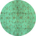 Round Machine Washable Abstract Turquoise Contemporary Area Rugs, wshcon1326turq