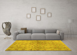 Machine Washable Abstract Yellow Contemporary Rug in a Living Room, wshcon1326yw