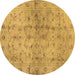 Round Abstract Brown Contemporary Rug, con1326brn