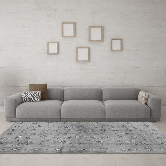 Machine Washable Abstract Gray Contemporary Rug in a Living Room,, wshcon1326gry