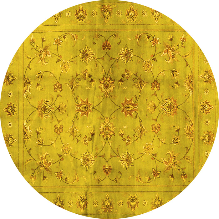 Round Abstract Yellow Contemporary Rug, con1326yw