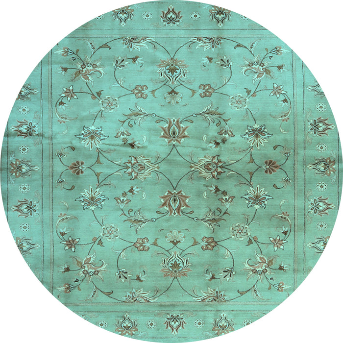 Round Abstract Light Blue Contemporary Rug, con1326lblu