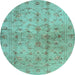 Round Abstract Light Blue Contemporary Rug, con1326lblu