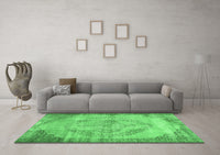 Machine Washable Abstract Emerald Green Contemporary Rug, wshcon1327emgrn