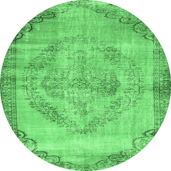 Round Machine Washable Abstract Emerald Green Contemporary Area Rugs, wshcon1327emgrn