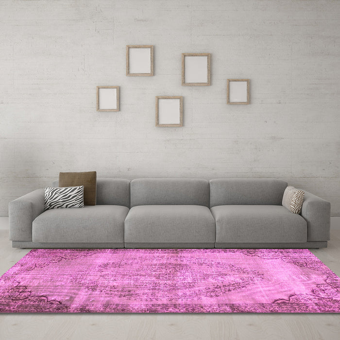 Machine Washable Abstract Pink Contemporary Rug in a Living Room, wshcon1327pnk