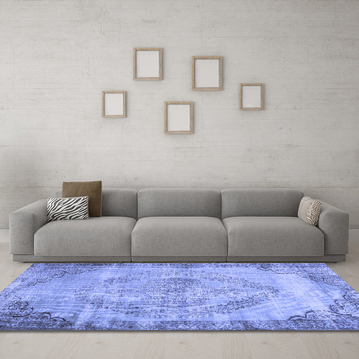Machine Washable Abstract Blue Contemporary Rug in a Living Room, wshcon1327blu