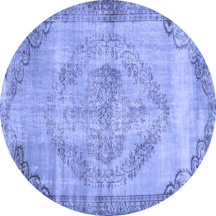 Round Abstract Blue Contemporary Rug, con1327blu