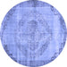 Round Abstract Blue Contemporary Rug, con1327blu