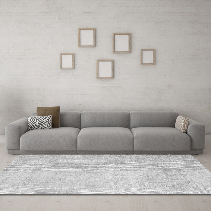 Machine Washable Abstract Gray Contemporary Rug in a Living Room,, wshcon1328gry